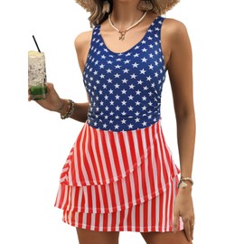 CiCiBird Women One Piece Swimsuits Fourth of July Tummy Control Swim Dresses Bathing Suit Skirt Swimwear American Flag XL