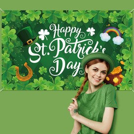 GloDreAm St. Patrick’s Day Banner Backdrop Decorations - Shamrock Irish Lucky Party Background Supplies Decors, 1 Count (Pack of 1)