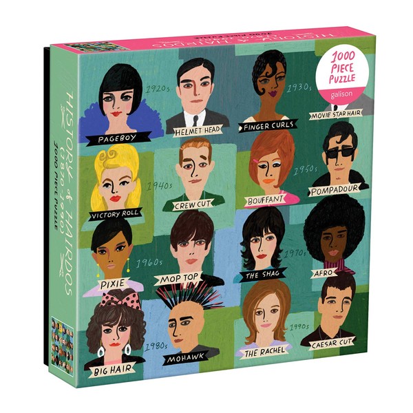 Galison History of Hairdos Puzzle, 1, 000 Pieces, 20” x 27'' – Illustrations of 24 Well-Known Hair Styles from 1870-1990 - Thick, Sturdy Pieces – Challenging, Makes a Great Gift, Multicolor