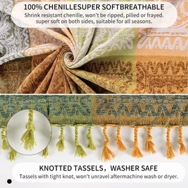 FinalNest Bohemian Tribal Throws Blankets Reversible Colorful Red Blue Boho Hippie Chenille Jacquard Fabric Throw Covers Large Couch Furniture Sofa Chair Loveseat Recliner Oversized (Green, L:102x87)