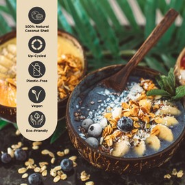 purpleclay Coconut Bowls and Wooden Spoons Set of 2 – Natural, Hand-Crafted, Vegan-Friendly, Salad, Smoothie or Buddha Bowl and Kitchen Utensils (2 Natural Bowls & Spoons)