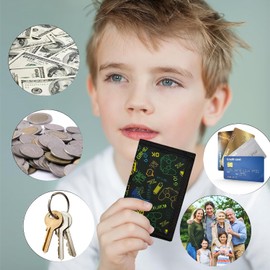 DSLIHA Children's Purse, Children's Neck Pouch with Key Ring, Triple Folded Purse for Hanging with Note Compartment and Coin Compartment for Boys and Teenagers, black, Modern