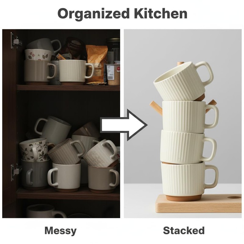 COIKZLY 10OZ Small Coffee Mugs with Stripe Patterns Set of