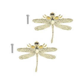 2Pcs Brass Dragonfly Drawer Knobs Handles, Gold Door Drawer Knobs Pulls, Vintage Animal Drawer Pull Handles, Furniture Hardware Accessories Door Handles with Screws for Cabinet Cupboard Wardrobe