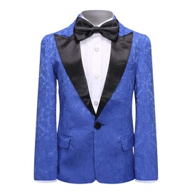 Conjunto de traje de cachemira azul para niños, 2 piezas, pantalones de jacquard blazer, 2 colores, azul y negro, para bodas y fiestas, Azul, 7