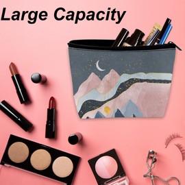 DEMACYA Abstract Mountains Makeup Bag for Purse Waterproof Funny Sun Moon Stars Cosmetic Bags for Women Zipper Travel Toiletry Pouch Makeup Bags Gift 9.5×5.9 Inch