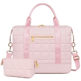 Bluboon Travel Tote Bag for Women Puffer Weekender Overnight Bag Large Duffle Bag for Travel with makeup bag, Pink, Casual