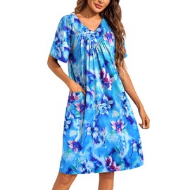 Ekouaer Womens House Dress Floral Print Moo Moos Nightgowns Moomoo Dresses Mumus with Pockets Floral Blue S