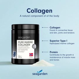 SEAGARDEN Seagarden Pure Marine Collagen Powder - 5000mg - Hydrolyzed Collagen Type 1 C Collagen Supplements for Women and Men C Collagen Peptides for Hair, Skin and Nails C Unflavored - 300g - 60 Servings