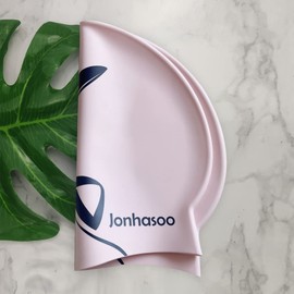 Jonhasoo Silicone Swim Cap for Women, Waterproof Long Hair Swimming Caps with Silhouette Printed (Pink)