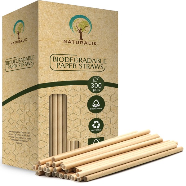 Naturalik 300/1000-Pack Extra Durable Brown Paper Straws Biodegradable- Premium Toxin Free Paper Straws Bulk- Drinking Straws for Juices, Restaurants and Party supplies, 7.7" (Brown, 300ct)