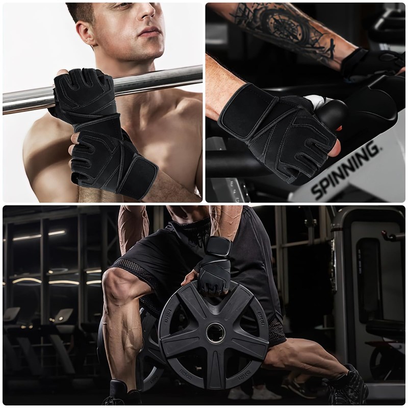 LEFAFA Gym Gloves, Workout Gloves with Wrist Wrap Support for