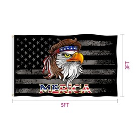 Double Sided Bald Eagle Mullet Merica American Cool Flag 3x5FT 4th of July Flag Fade Proof Gorgeous Color Thicker Polyester with Brass Grommets (Design C, 3x5FT 3PLY)