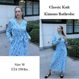 Ekouaer Womens Robes Lightweight Soft Knit Bathrobe Full Length Sleepwear with Pockets Ladies Loungewear Light Blue Stars 3X-Large