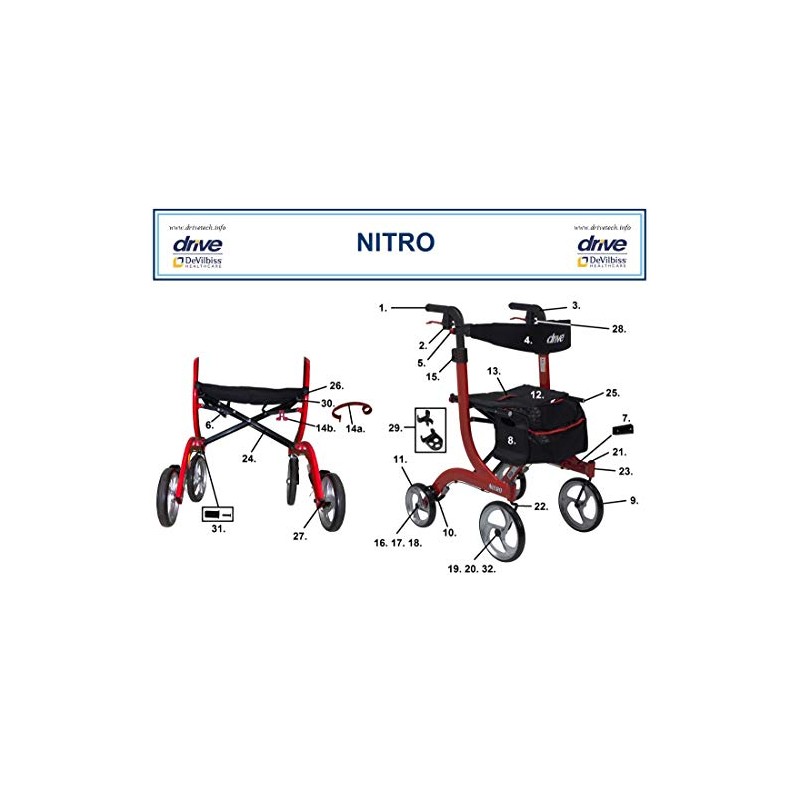 Replacement Parts for Drive Nitro Aluminum Rollator, (7. Bag -