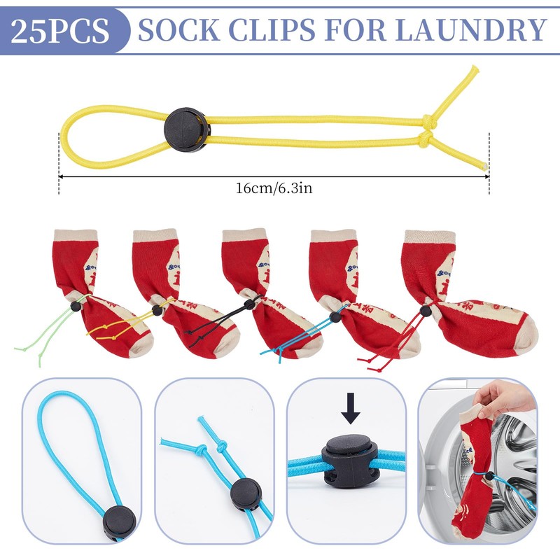 NICENEEDED 50 PCS Laundry Strap Sock Clips Set, 25 PCS