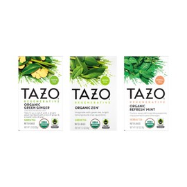TAZO Tea Bags, Regenerative Organic: Refresh Mint Herbal Tea, Zen Green Tea, & Green Ginger Tea 16 CT (1ea) (Variety Pack)