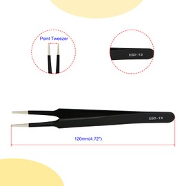 Aopin 5pcs ESD-13 In Bags Anti-static Precision Tweezers, Anti-static Multi-function, Polished Edges Corners Suitable for Electronic Repair, Laboratory Operation, Black,