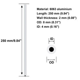 iMeistek 6063 Aluminium Round Tube, 250mm Length 8mm OD 4mm ID Seamless Straight Round Tubing for Industrial, Decorative, Architectural (3PCS)