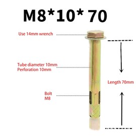 Leliafleury M8*70 Expansion Screw Bolts 5Pcs Carbon Steel Anchor Bolts Hex Nut Bolt Sleeve for Wall Brick Concrete Masonry Fixings