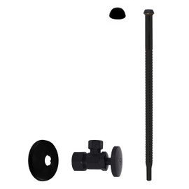 Westbrass D105K12-62 5/8" x 3/8" OD x 12" Corrugated Riser Supply Line Kit with 1/4-Turn Round Handle Angle Supply Shut Off Valve for Faucet and Toilet, Matte Black