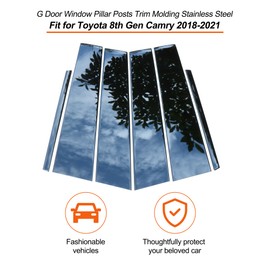 G Door Window Pillar Posts Trim Molding Stainless Steel Fit for Toyota 8th Gen Camry 2018-2021 Cover Black (6pcs)