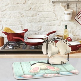 ZzWwR Happy Easter Cute Bunny Color Eggs Absorbent Dish Drying Mat Microfiber Kitchen Countertop Table Protector Multi-Purpose Counter Rack Sink Drainer Pad (16" x 18")
