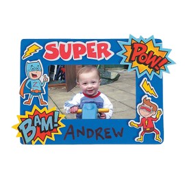 Fun Express Superhero Picture Frame Craft Kits - Makes 12, Each is 5 x 7 Photo Frame - DIY Crafts for Kids, Party and Home Activities
