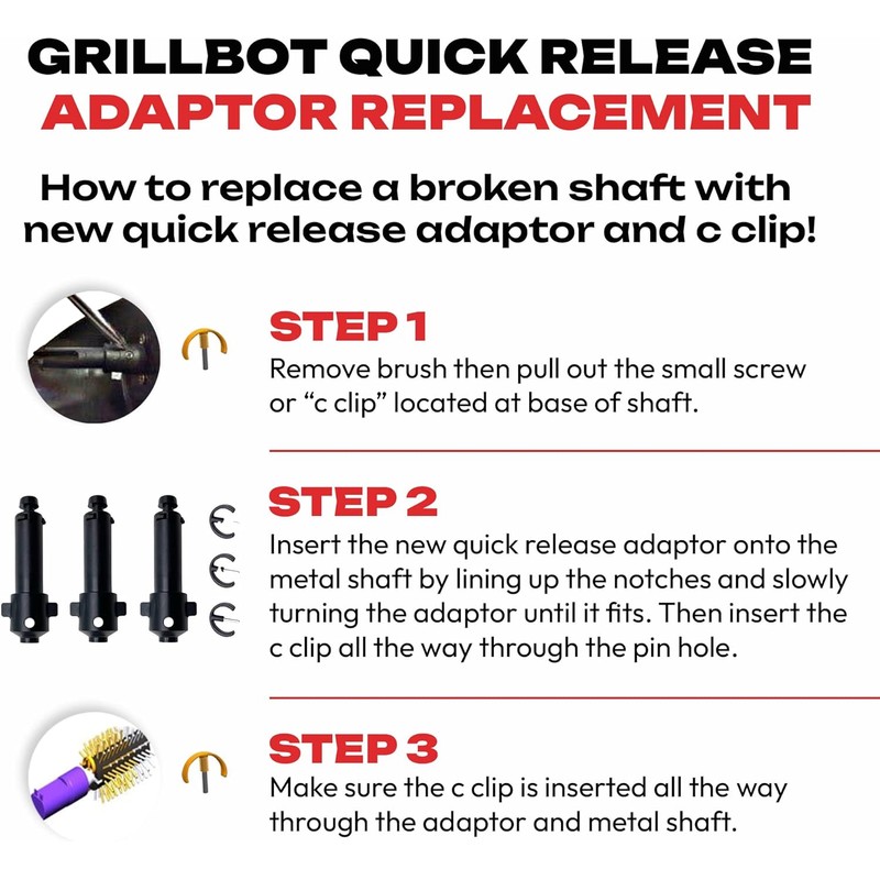 Grillbot Replacement Quick Release Brush Adaptors, Accessories for Grill Cleaner