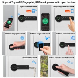 ReaIOKbii Smart Door 5-in-1 Lock Door Handle Electronic Keypad Password WiFi TUYA Smart Lock Fingerprint Biometric Digital RFID IC Card Touch Front Door Home Office Apartment