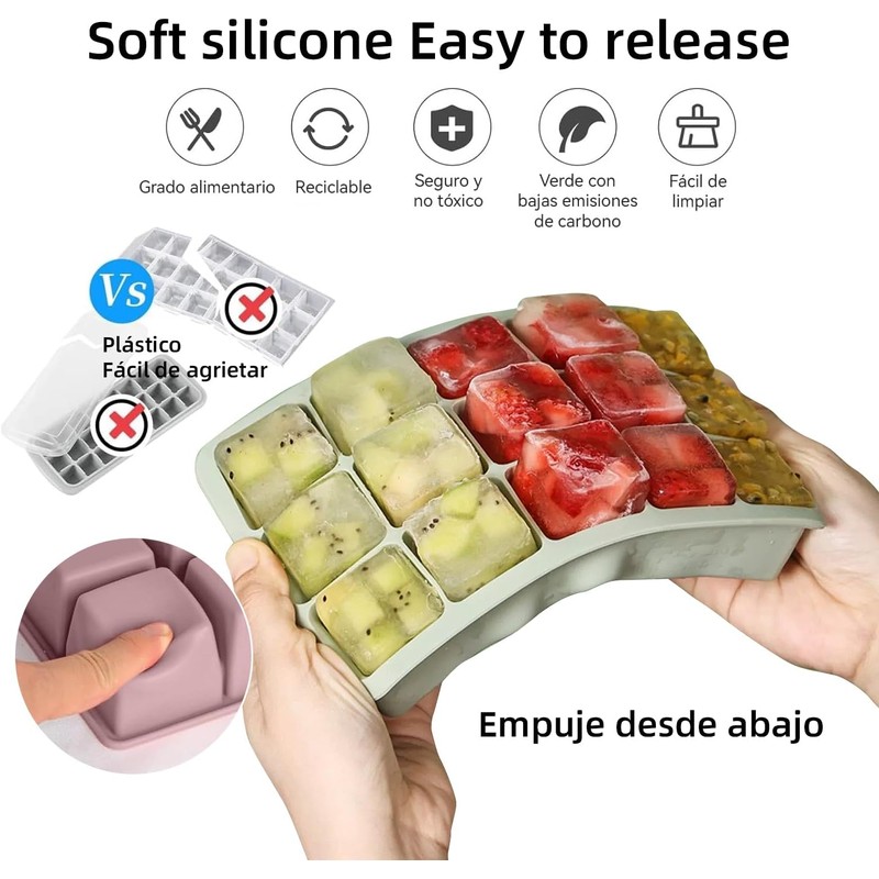 3 PCS Moldes para Cubitos de Hielo con Tapa,Molde de