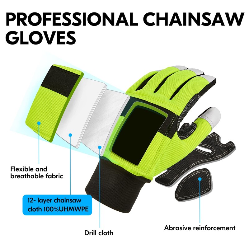 Vgo... Chainsaw Gloves 12-Layer Protection on Both Hands, Safety Foresty