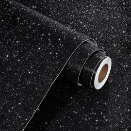 WESTICK Glitter Black Wallpaper Peel and Stick Sparkle Black Contact Paper Self Adhesive Removable Dark Glitter Peel and Stick Wallpaper for Bedroom Accent Wall Cabinet Patery Decoration DIY 11.8"x80"