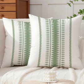 Avalune Cushion Cover 50 x 50 cm Autumn Green Cushion Sofa Cushion Velvet Cushion Cover Boho Cushion Covers Modern Minimalist Decorative Pillowcase for Sofa Living Room Bedroom Bed Decoration Set of 2