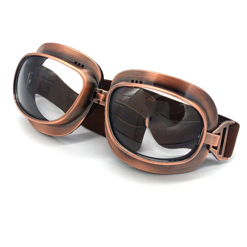 kucehiup Vintage Aviator Goggles Motorcycle Goggles (Clear lenses)
