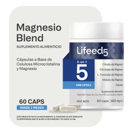 Suplemento Magnesio 5 En 1 Lifeed5 Citrato De Magnesio, Glicinato De Magnesio, L-treonato De Magnesio, Malato De Magnesio Y Estearato De Magnesio 60 Cápsulas