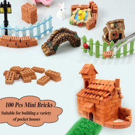 RHQFDM 100 Pieces Mini Brick,2cm House Modeling Stone,Modelling Bricks Set,Brick Model with 8 Holes,Accessories for DIY Building Doll's House