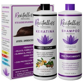 Revitalliss Cirugía Capilar Tratamiento de Keratina con tecnología Brasileña para Alaciado Permanente Kit: 500ml