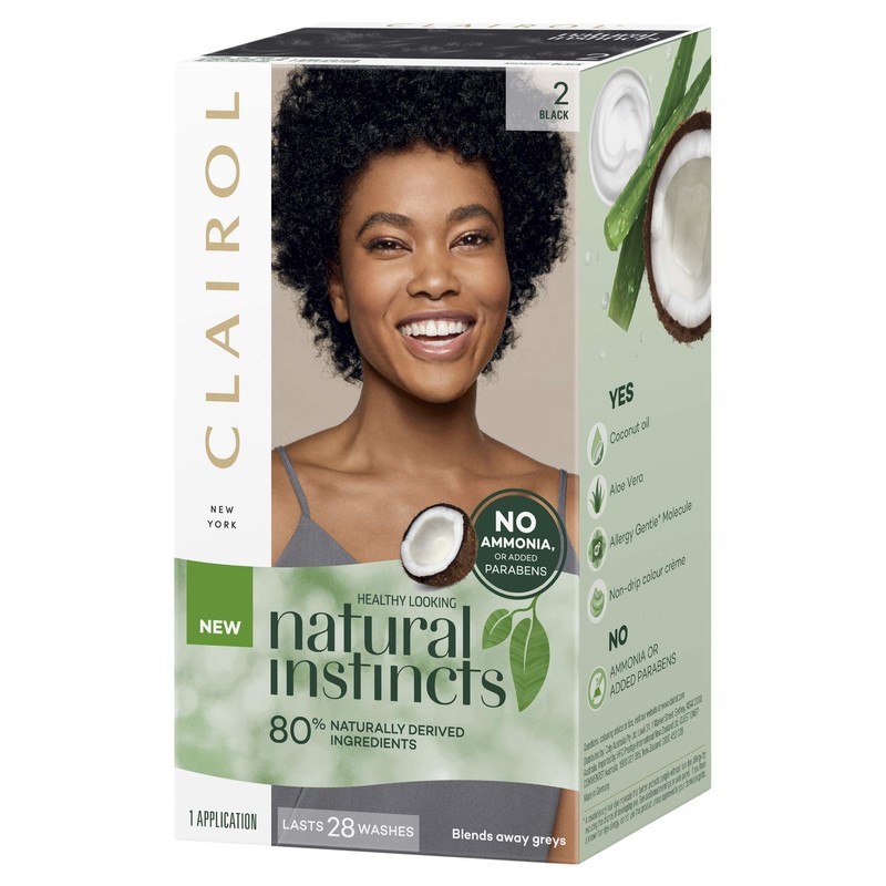 Clairol Natural Instincts Semi-Permanent Hair Color, 2 Black, Ammonia Free,
