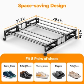 DEYILIAN Under Bed Shoe Storage with Wheels Fixable Underbed Shoe Rack Easy Assembly Under Bed Shoe Organizer for Bedroom Space Saving Easy Pull out Black