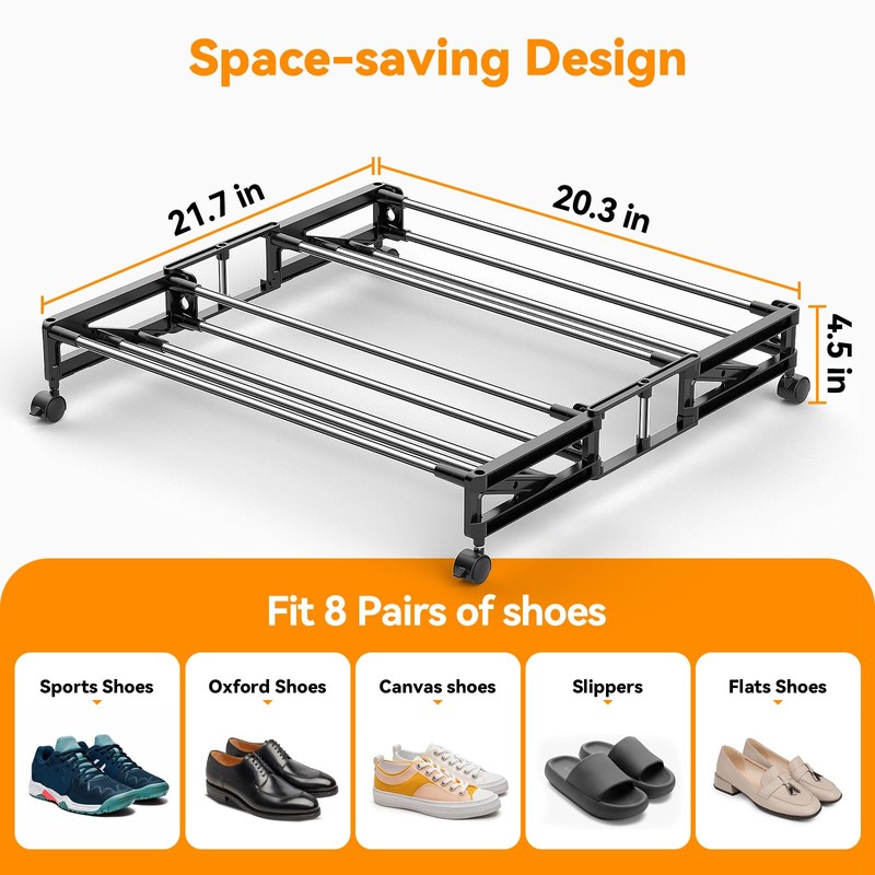 DEYILIAN Under Bed Shoe Storage with Wheels Fixable Underbed Shoe