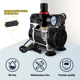 VerRich 50L/Min Lab Vacuum Pump Oilless Mute Pump-90Kpa Air Pump Oil Free Diaphragm with Vacuum Meter & Silencer, Low Noise & High Vacuum Degree,Include PTFE Tape & 6/8/10/12mm Quick Connector