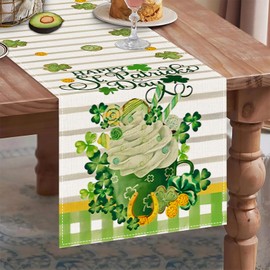 St. Patrick's Day Table Runner, Festive Shamrock Treat Table Runners, for Irish Spring Home Decoration, Spring Shamrock Decorations, 13x72 Inches