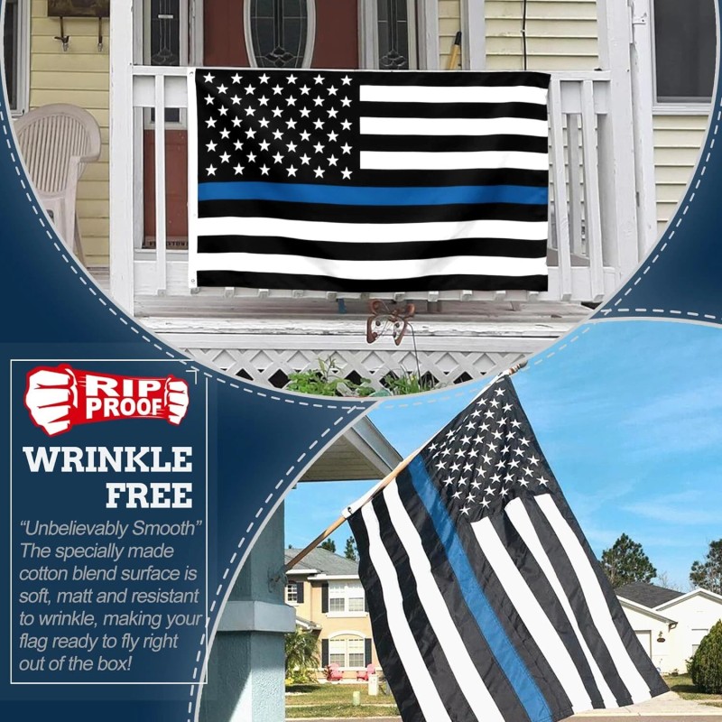 Anley Rip-Proof Double Sided Thin Blue Line USA Flag 3x5