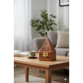 Traditional Handmade Wooden Incense Cone Burner | 4-Inch Temple Style Incense Stick Holder & Ash Catcher | Wooden Charcoal/Cone Dhoop Burner for Aromatherapy, Meditation & Yoga