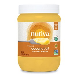 Nutiva Organic Butter Flavored Coconut Oil for Popcorn, Cooking and Baking. 29 Fl Oz - USDA Organic Non-GMO, Vegan Dairy-Free Butter Substitute. Paleo and Keto Friendly.