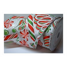 10m x 2.5” (63mm) Roll Wire Wired Edged Edge Christmas Ribbon Tree Tinsel Wreath Gift Bows. from a UK Specialist Company (Silver Glitter Candy Cane Swirl)