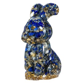 mookaitedecor Lapis Lazuli Crystal Rabbit Figurine Ornament Home Good Luck Decor, Resin Healing Crystal Animal Bunny Sculpture Gift Stone Statue Blue Bedroom Decor Easter Bunny Decoration
