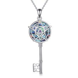 YFN Triple Moon Goddess Necklace Sterling Silver Pentagram Pentagram Opal/Turquoise Pendant Necklace Pagan Wiccan Magic Amulet Tree of Life Jewellery for Men and Women 18 Inches, Sterling Silver