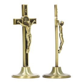 Cruz Católica de Aleación de Zinc, Cruz Vertical de Pared de Metal con Base Extraíble, Religioso para el Lugar de Trabajo de la Iglesia en Casa (Color Cobre)